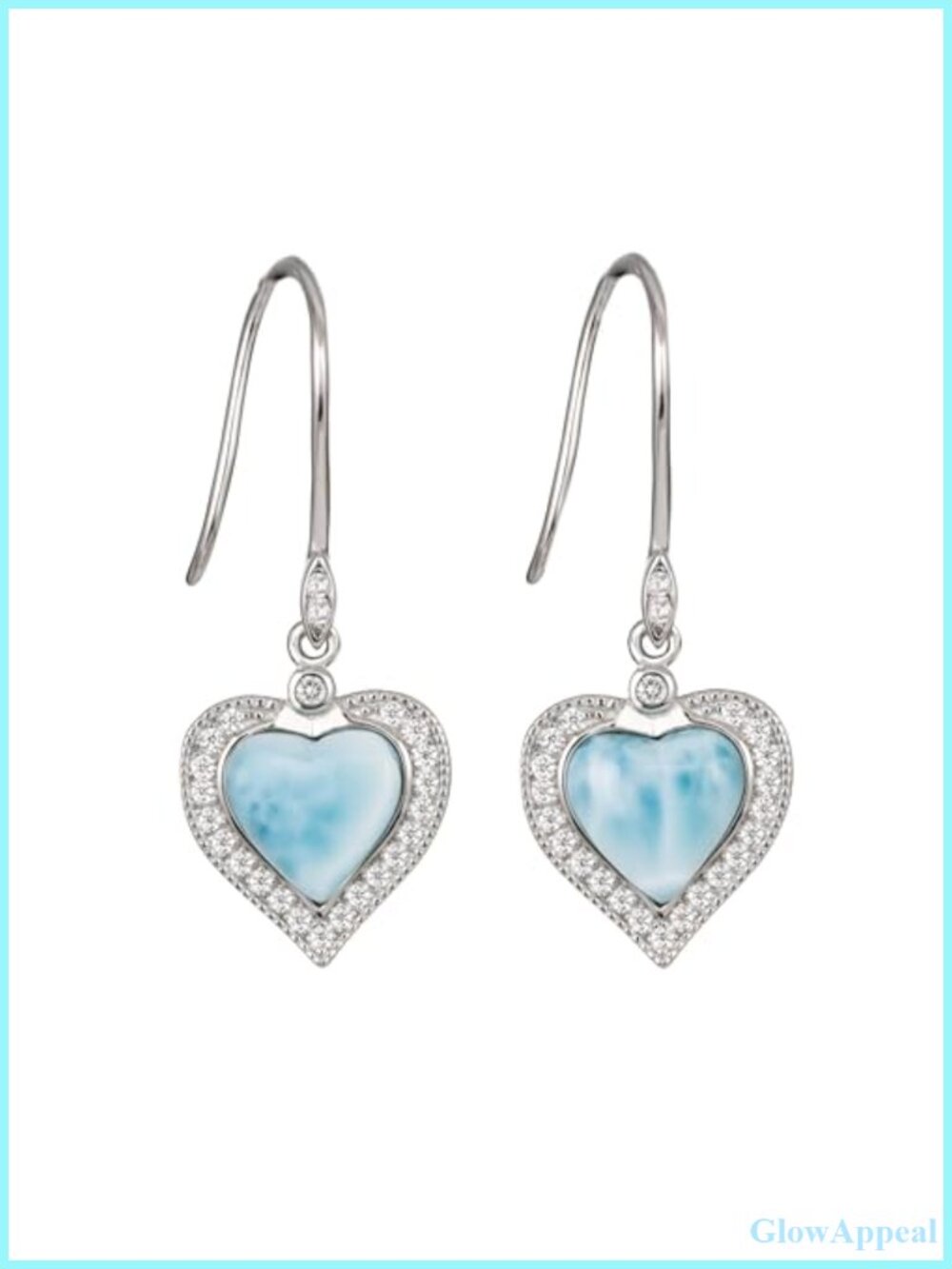 925 Sterling Silver Larimar Heart Dangle Earrings Hypoallergenic French Wire